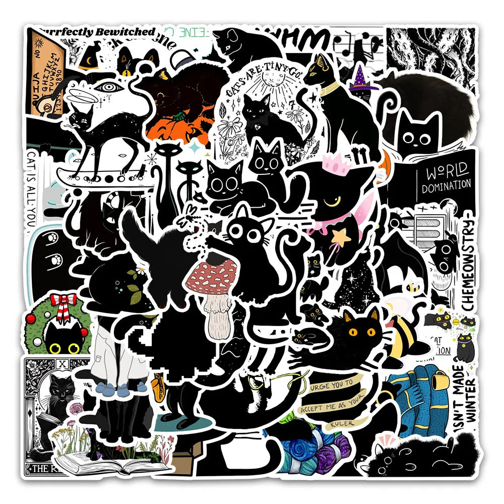 54pcs Cute Black Cat Waterproof Pvc Sticker Packs for Laptop Luggage Book Refrigerator Skateboard Phone case Decoration