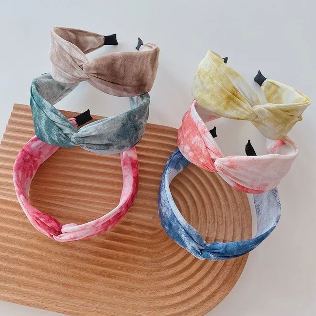 New Fashion Women Hairband Wide Side Cross Knot Tie Dye Headband Casual Individuality Turban Headwear Hair Accessories