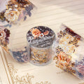 Dream Series Retro Stamping Flower Theme Handbook Decoration Material Tape 1Roll Water Activated Rubber Adhesive PET for Masking