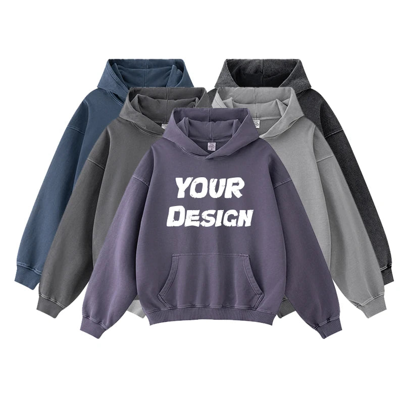 Oem Streetwear Heavy Washed Hoodie Oversized Hoodie Vintage Men Heavyweight French Terry Hoodie Custom