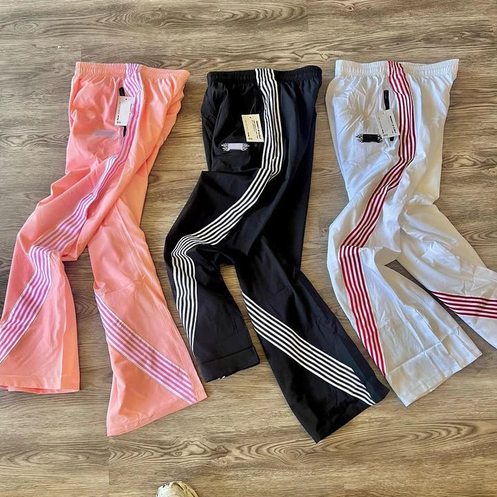 Wholesale Custom Streetwear Baggy Spandex Wide Leg Waterproof Stripe Track Windbreaker Pants Nylon for Men