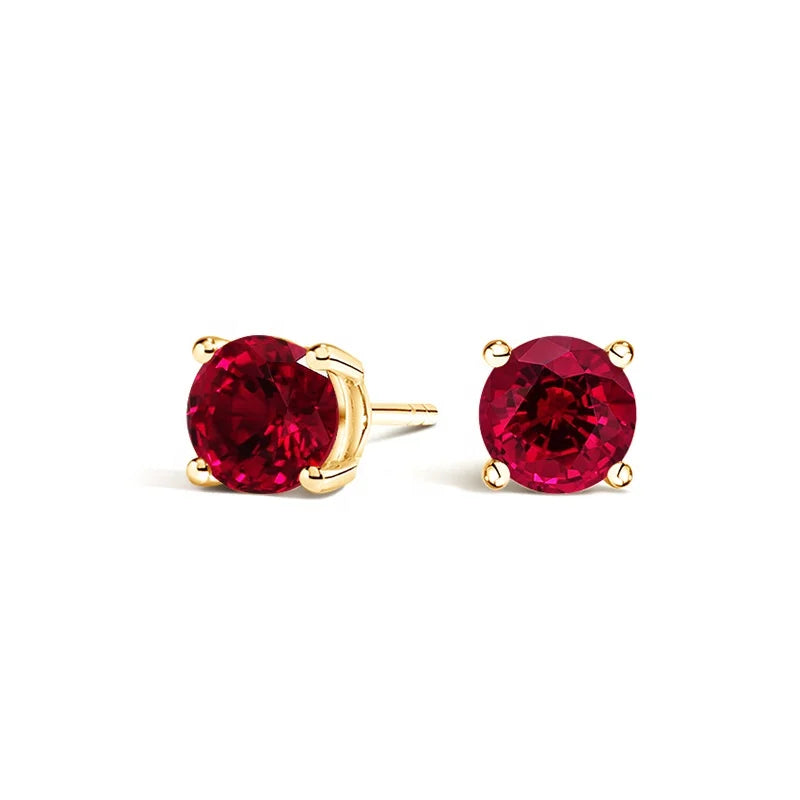Milskye Custom Fashion Sterling Silver Zircon Gold Filled Solitaire Ruby Stud Earrings