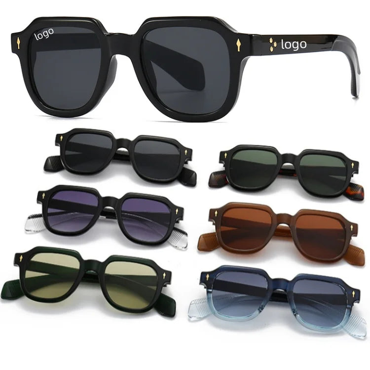 Steampunk Metal Metal Hinge Rectangular Square Rivets Green Thick Frame Shades Gradient Lens Customize Eyewear Unisex Sunglasses