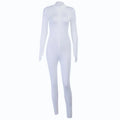 Women's Casual Solid Two-Piece Set Corset Top & Long-Sleeve Jumpsuit Front Zipper Eco-Friendly Pants Romper Natural Waistline