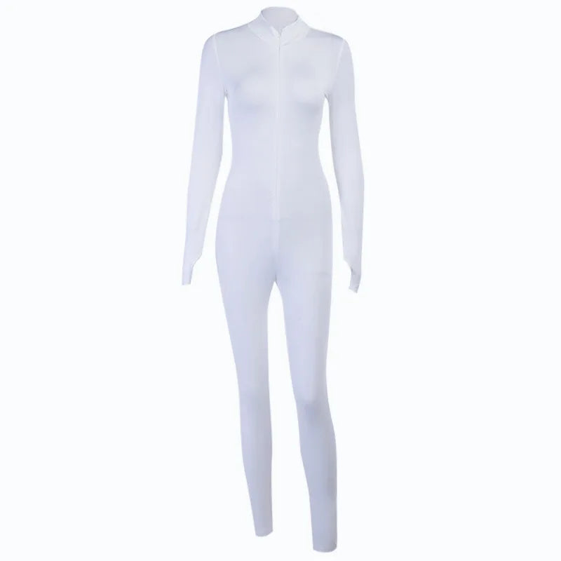 Women's Casual Solid Two-Piece Set Corset Top & Long-Sleeve Jumpsuit Front Zipper Eco-Friendly Pants Romper Natural Waistline