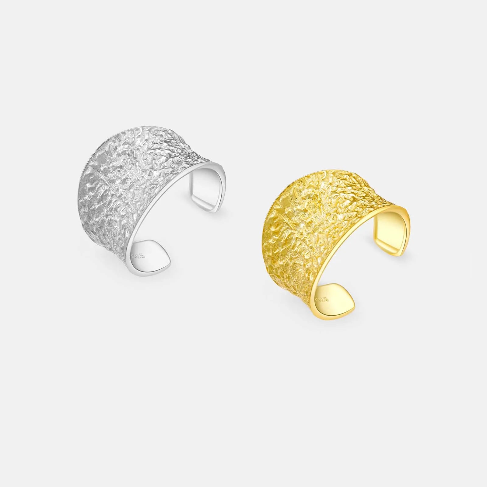 FUAMAY Fashion 18K Gold Plated 925 Sterling Silver Open Ring Hammered Wide Adjustable Ring
