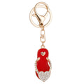 Lovely Pink Red Enamel Slipper Car Key Chain Rhinestone Slipper Love Heart Keychain for Women Girl