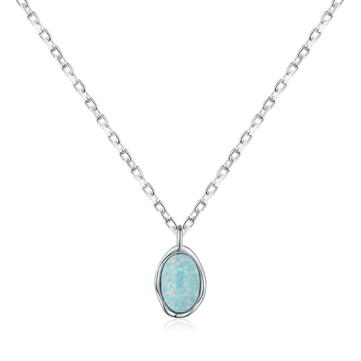 Popular Natural Stone Opal Pendant Necklace Geometric Rhodium Plated Pendant Necklace