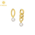 Fashion Women Hypoallergenic Anti Tarnish Waterproof Jewelry Stainless Steel Gold Plated Pearl Drop Link Chain Earrings
