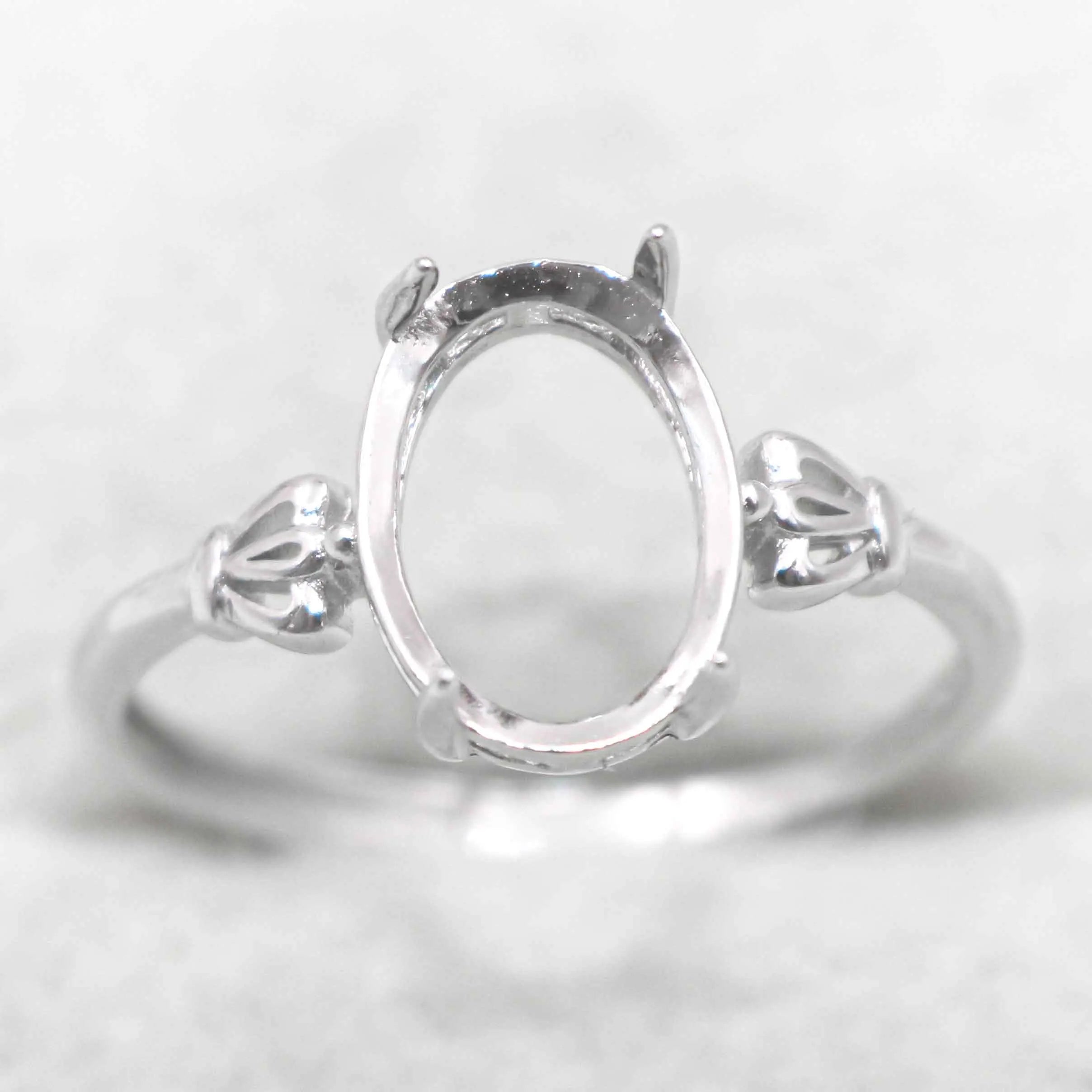 Sterling Silver 8*11mm Semi Mount Ring Empty Frame Blank Support Setting S925 Base Holder Without Center Stone for DIY Inlay