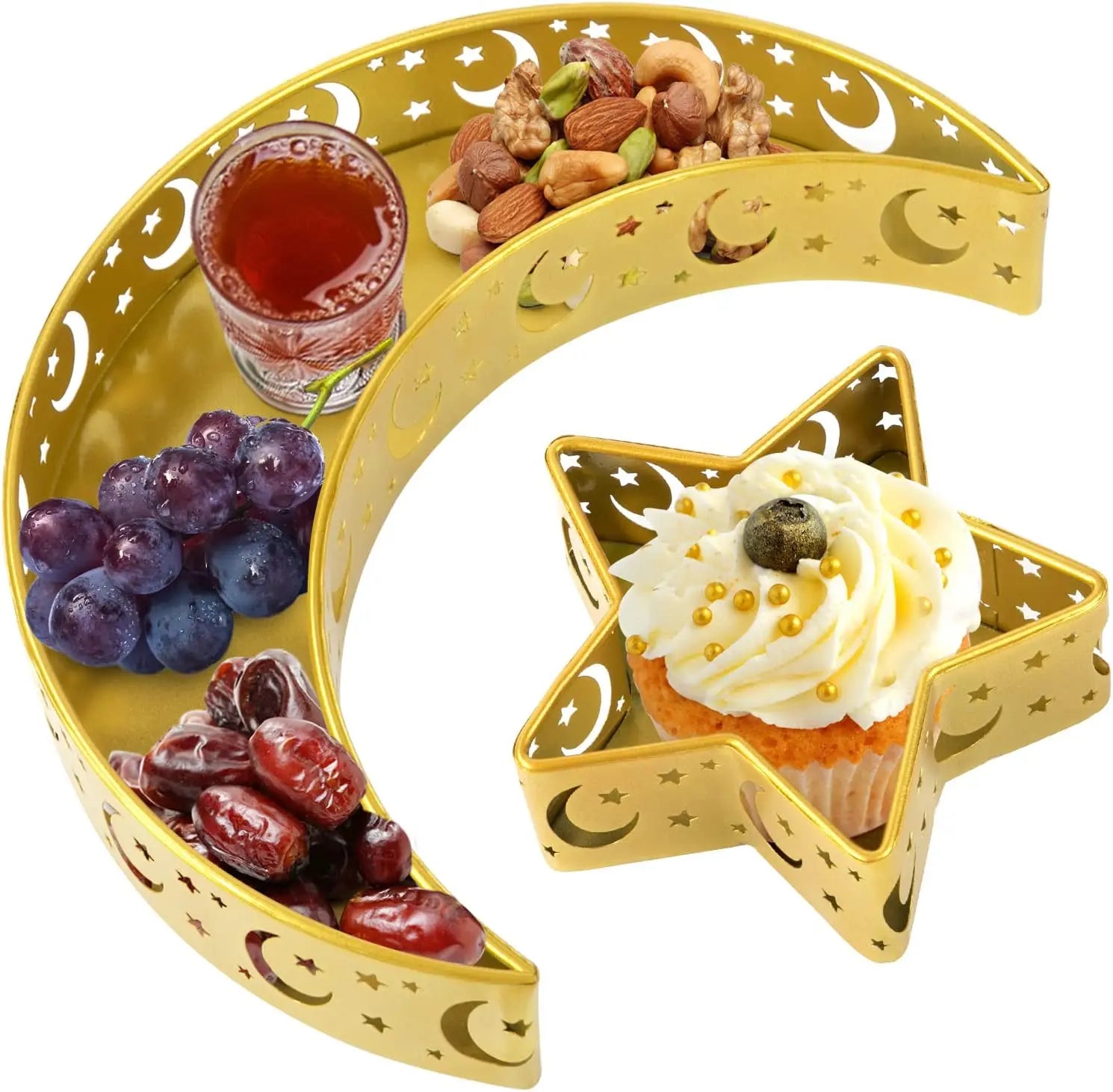 Ramadan Metal Serving Dishes Moon Star Shaped Trays Food Dessert Display Holder Muslim Eid Platters Table Decoration Ornament