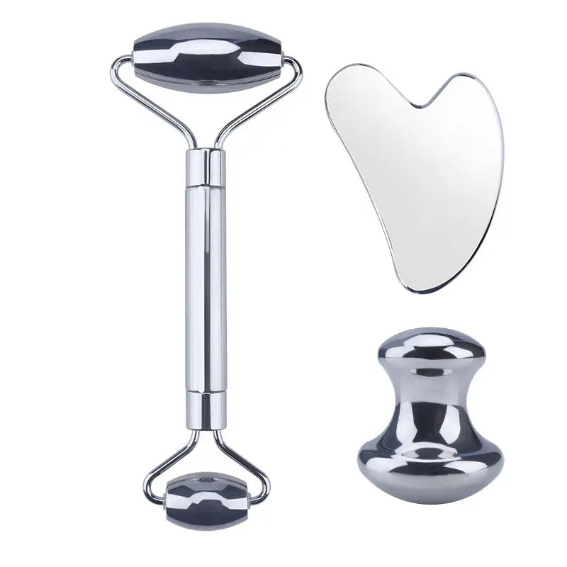 Stainless Steel Gua Sha Massage Tool for Facial Body SPA Includes Jade Roller