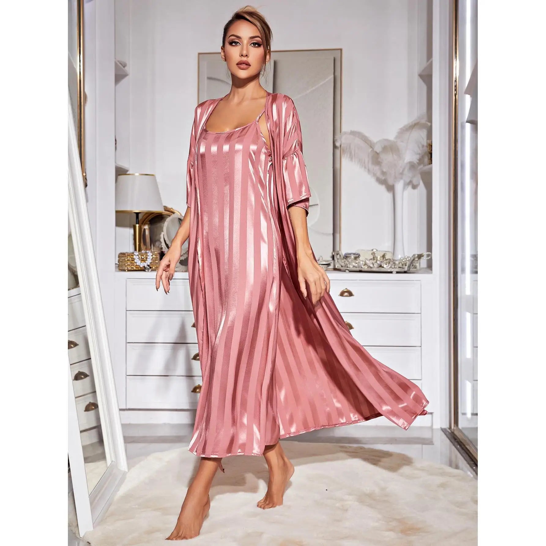 Halter Pajama Women Stain Silk Short Sleeve Advanced Ice Silk Nightgown Home Suit