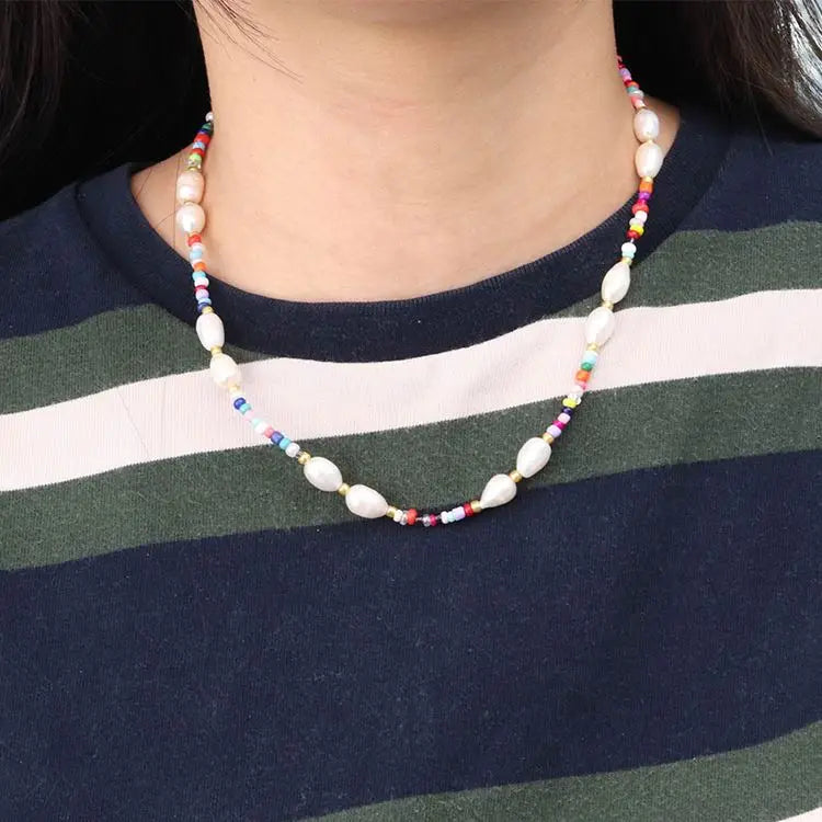 Chris April 316L Stainless Steel PVD Gold Plated Freshwater Pearls Beads Chain Necklace