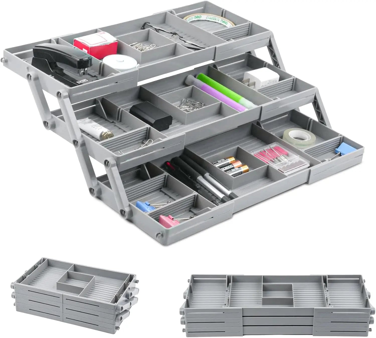 Multi Level Smart Expandable Junk 3 Tier Drawer Organizer