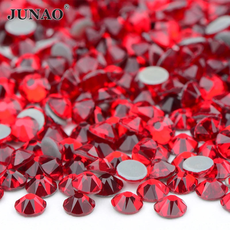 JUNAO Wholesale 8 Big 8 Small Dark Siam Iron on Strass Hotfix Glass Stones Flatback Rhinestones for Wedding Dress