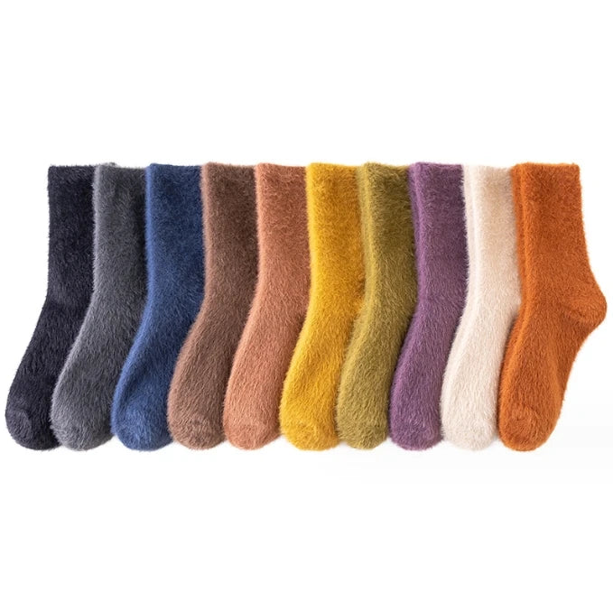 WUYANG FACTORY Ins Winter Thick 2023 Winter Solid Color Faux Mink Wool Sleeping Crew Warm Fluffy Socks for Women