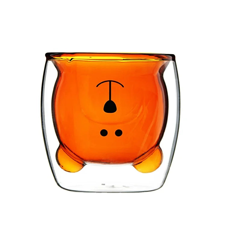 Cute Bear Double Wall Glass Cup Bear Shaped Glass Cup Double Wall Insulated Glasses