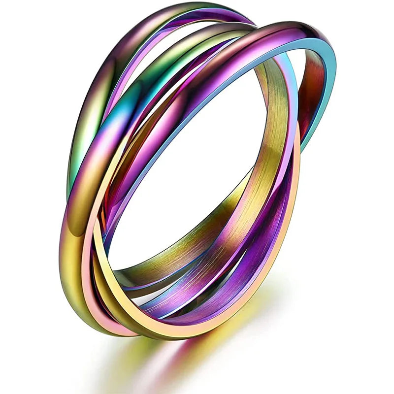 Stainless Steel Three-in-One Braided Interlocked Rolling Anxiety Ring For Wedding Band Promise Anniversary Ring