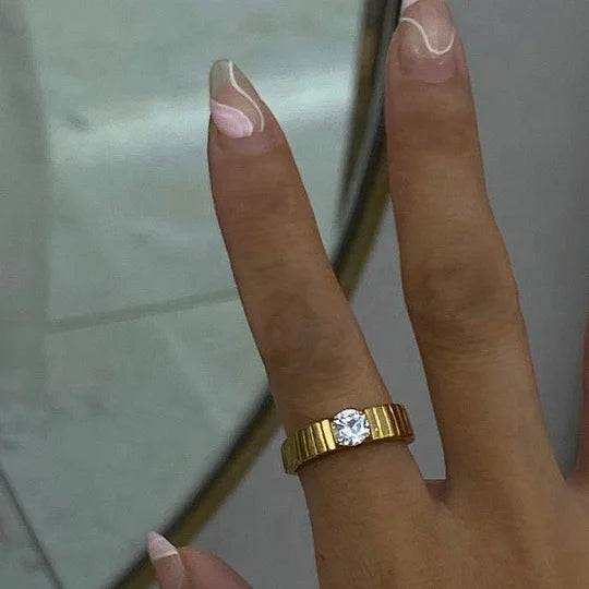Dazan Custom Trendy Korean Zircon Promise Adjustable Neck Itl Rings for Women True Jewelry Stainless Steel New Wedding for Party