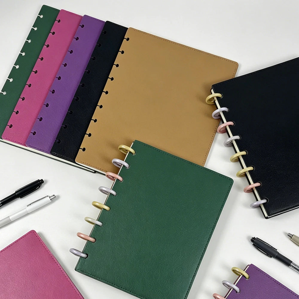 RINGNOTE A5 Size PU Leather Thin Reusable Discbound Sleeve Multiple Colors Soft Disc Bound Notebook Planner Notebook Covers