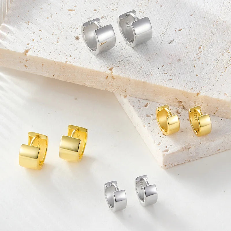 Minimalism 925 Sterling Silver Gold Plated 8mm 10mm Polished Wide Huggie Earrings for Women Wholesale