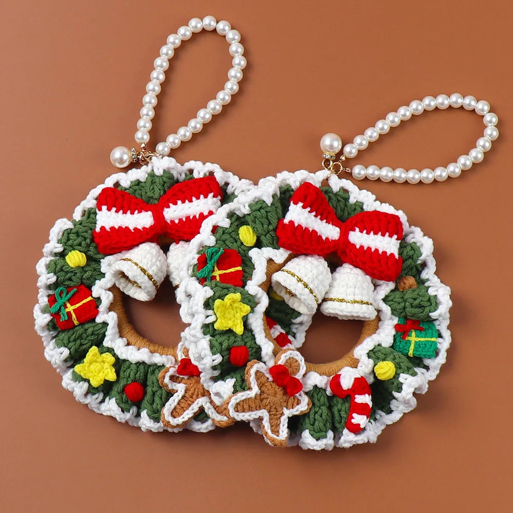 S7Christmas Wreaths and Decorative Flowers Hand-crocheted Christmas Wreaths Decorative Bows and Bells