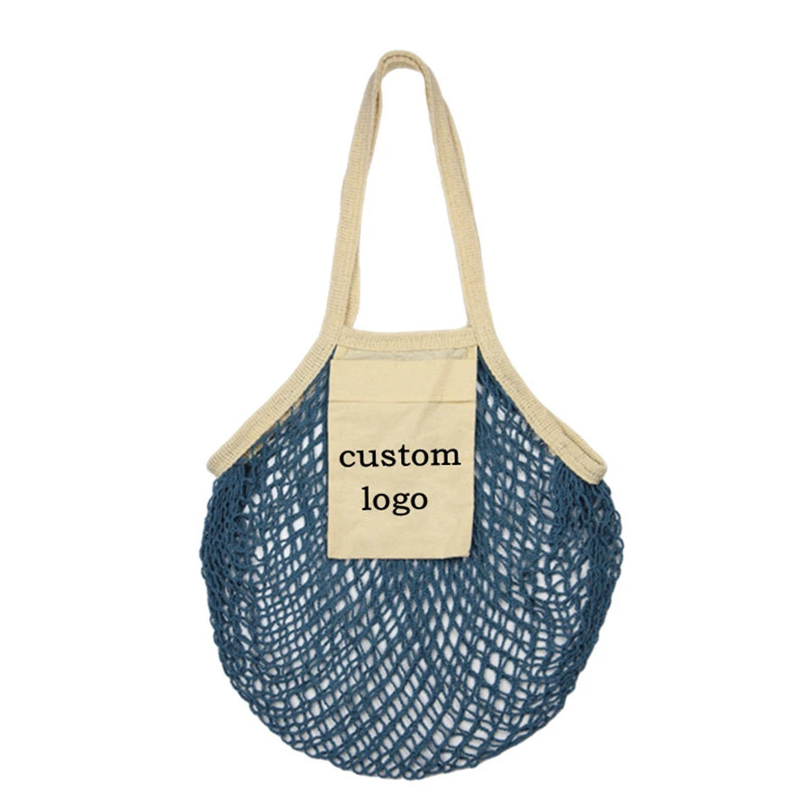 GOTS Organic Cotton Mesh Net Tote Reusable Grocery Shopping Produce Bag with Pockets for Fruits and Vegetables