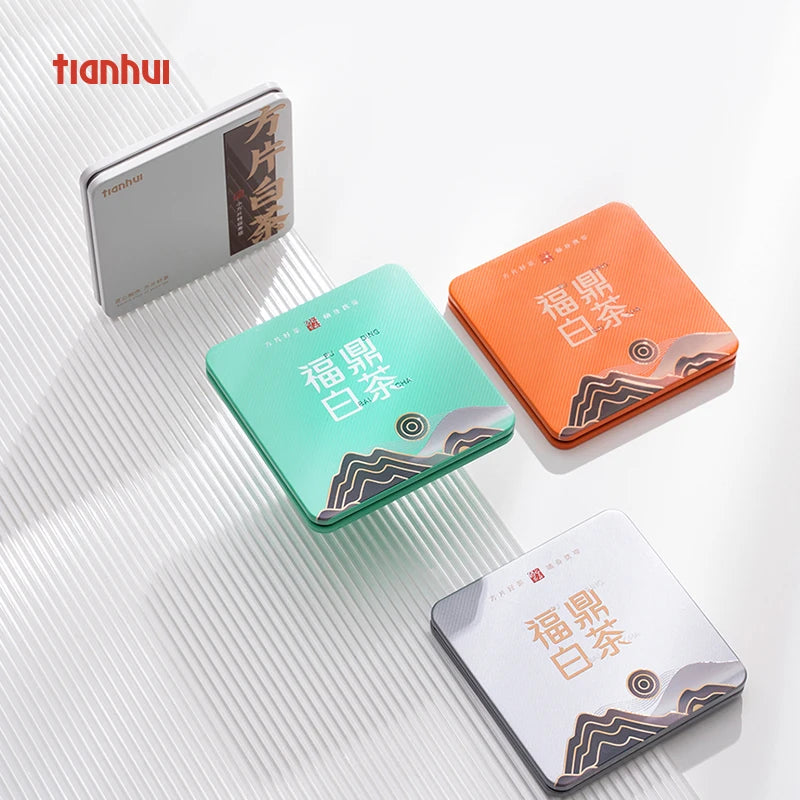 Tianhui Food Grade White Metal Small Square Tin Thin Boxes for Tea Cake