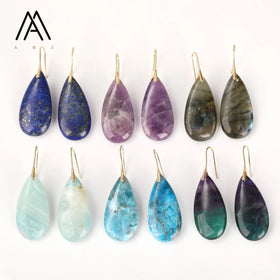 Classic Earrings Natural Crystal Gemstone Teardrop Hook Earring Gold Color Fashion Jewelry Women Lady Gifts