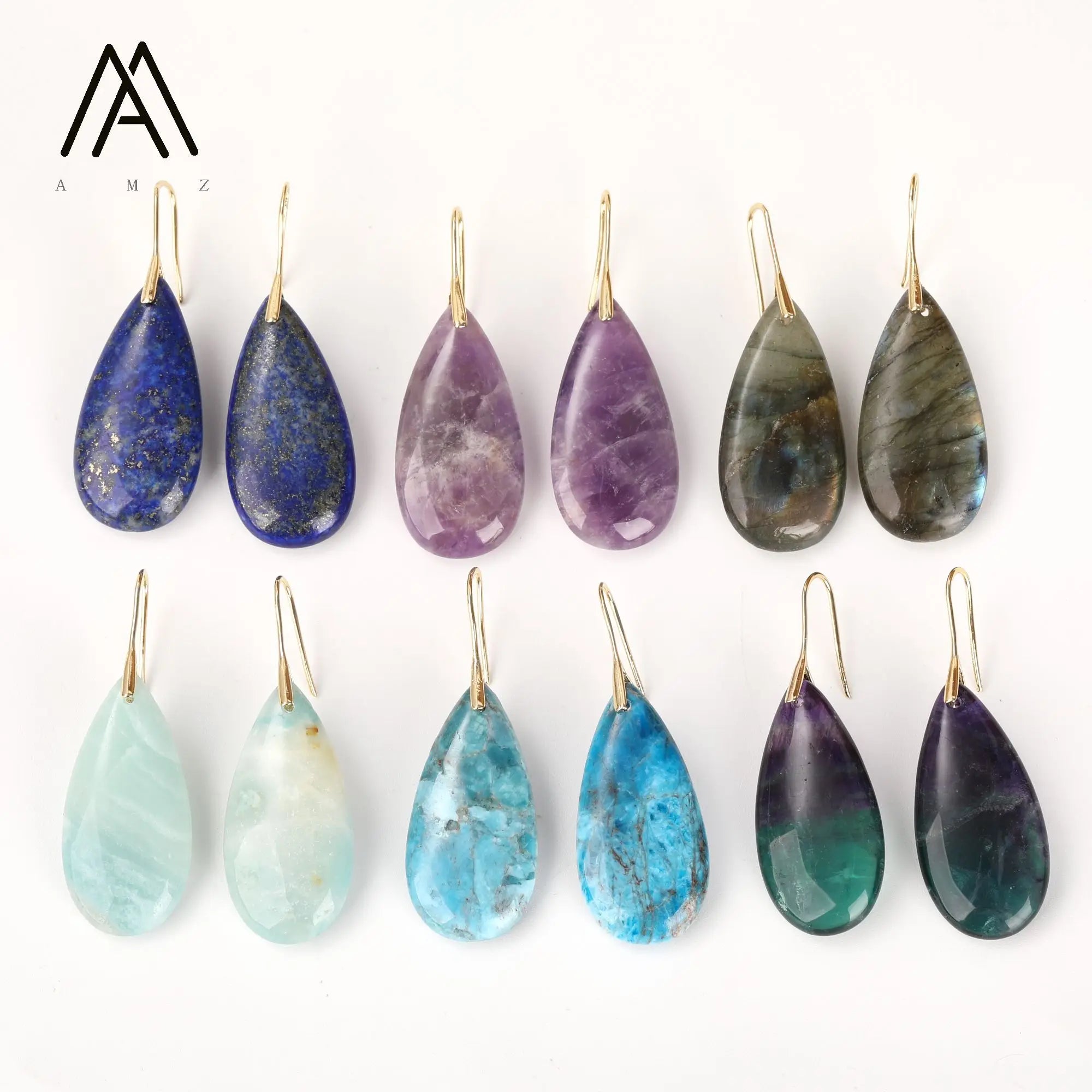 Classic Earrings Natural Crystal Gemstone Teardrop Hook Earring Gold Color Fashion Jewelry Women Lady Gifts