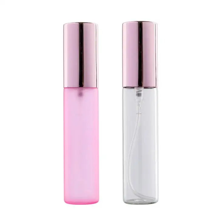 10ml Pocket Size Refillable Pink Glass Pump Sprayer Bottle Aluminum Cap Screen Printing Custom Logo Option 100pcs MOQ for