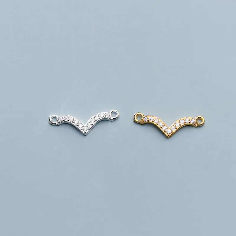 Sterling Silver Zircon Seagull Links S925 Silver CZ V Shaped Connector Charms for Jewelry Making Supplies