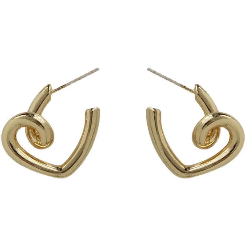 2022 New Design 925 Silver Needle Love Ring Buckle Earrings Advanced Temperament Heart-Shape with Gold Plating Trendy Style