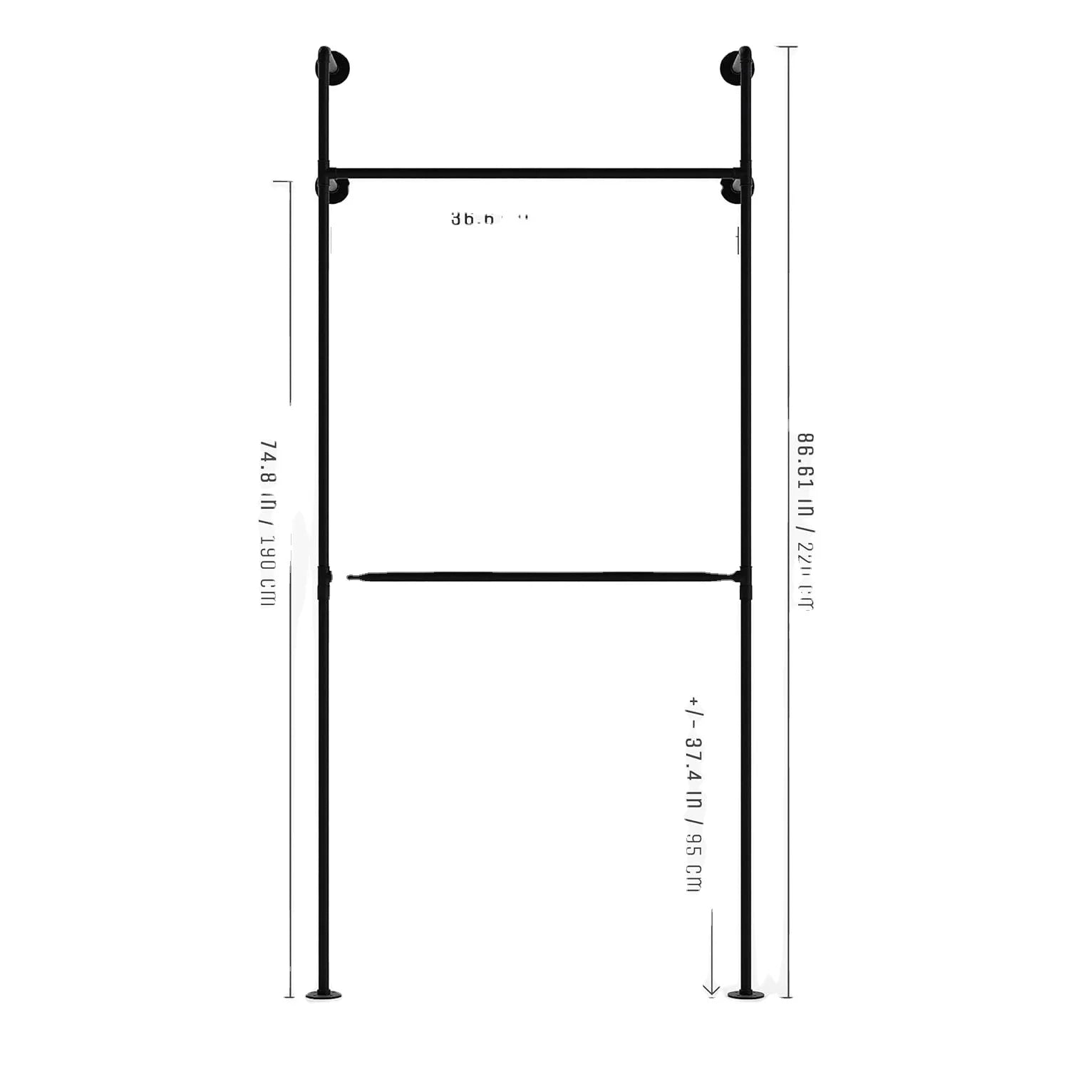 Heavy Duty Industrial Pipe Clothing Rack Wall Mounted Double Tiers for Kitchen Bathroom or Bedroom Wardrobe