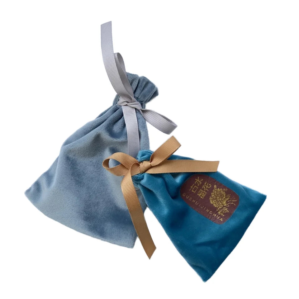 Custom Designed Logo Colored Velvet Gift Drawstring Jewelry Pouch Packaging Premium Velvet Gift Bag