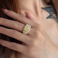 Dazan Summer Fall New Hot Ins Trendy 18k Pvd Gold Plated Stainless Steel Classic Vintage Chunky Pearl Zircon Mixed Ring