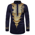 New Men's Casual Fashion Ethnic Style Printed Totem Long Sleeve Shirt