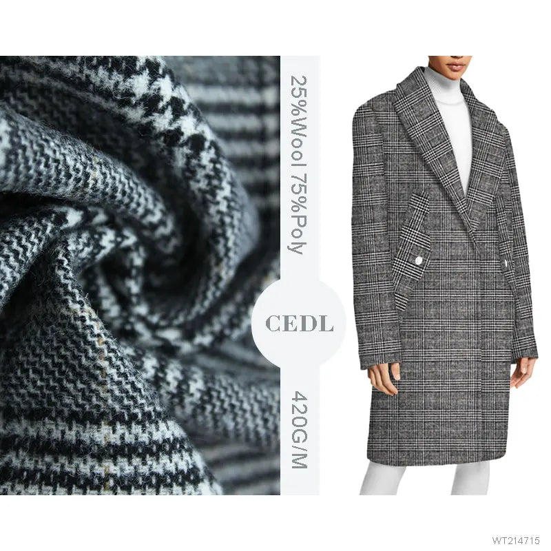 Modern Design Favorable Price Wool Polyester Blended Yarn Dyed Check Fabric for Coat