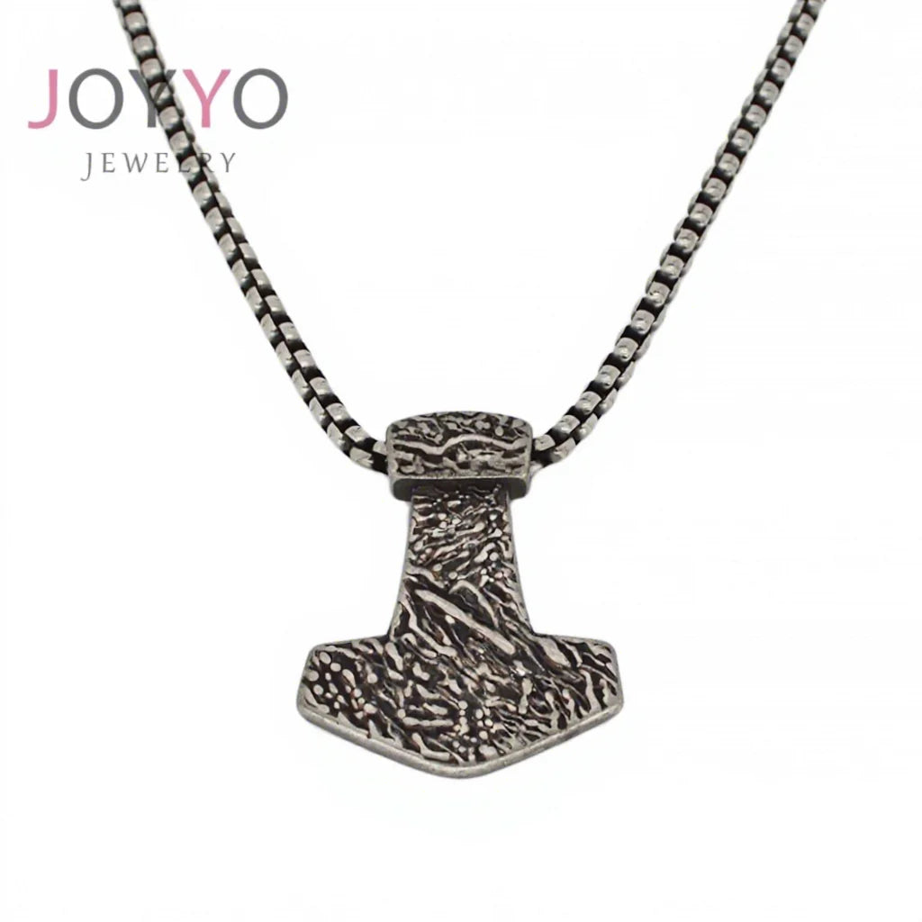 Wholesale Stainless Steel Viking Biker Hammered Coin Pendants Men's Thor Hammer Necklace Cuban Punk Style Black Gun Plated
