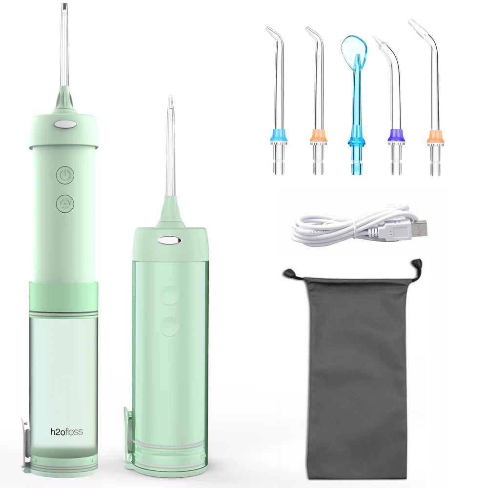H2ofloss USB Charged Mini  Dental Oral Irrigator with 5 Standard Tips and Professional Waterproof Design Water Flosser