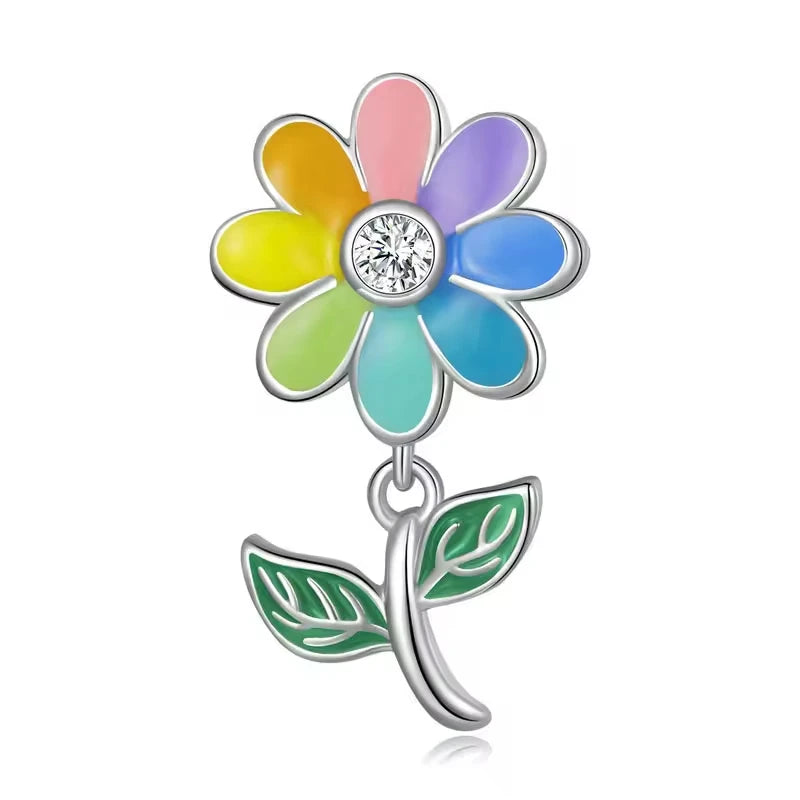 Snake Chain DIY Custom Jewelry 925 Sterling Silver Zircon Enamel Flower Charm Beads