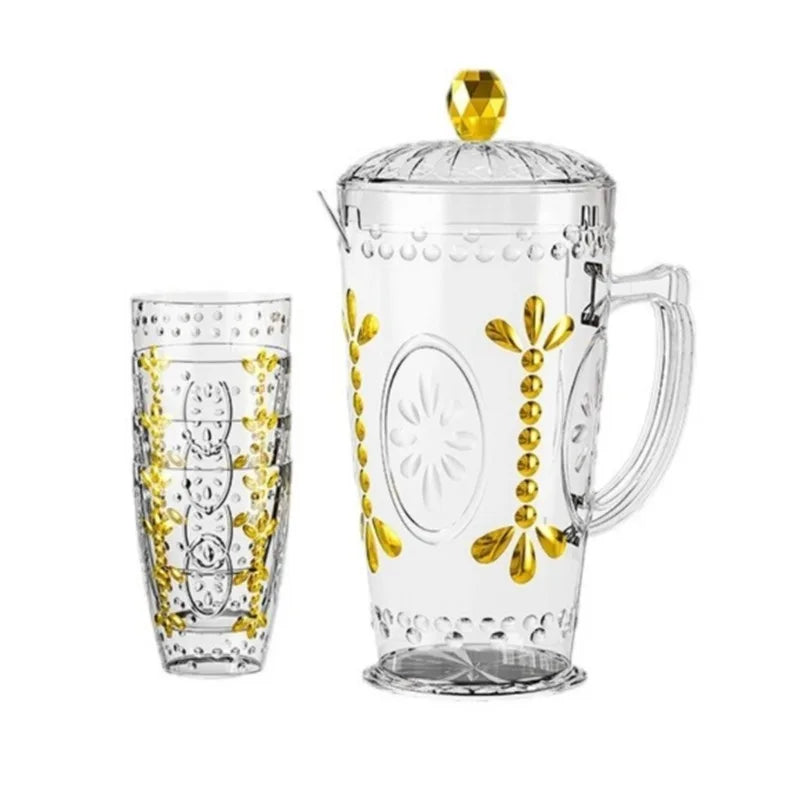Modern Clear Plastic Jug 4 Tumbler Drinkware Set with Handle Custom Logo Kettles Pots Water Jars Includes Pitcher Lid Tea Usage