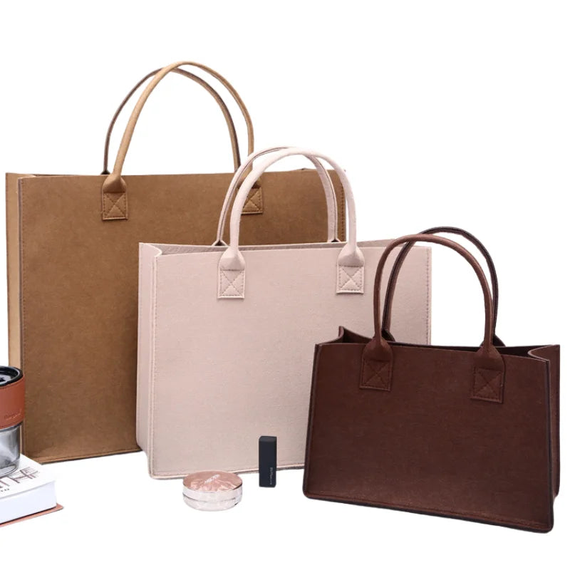 Large Capacity  Messenger Bag  Solid Color Tote Bag Felt Shoulder Bag for Woman Girls