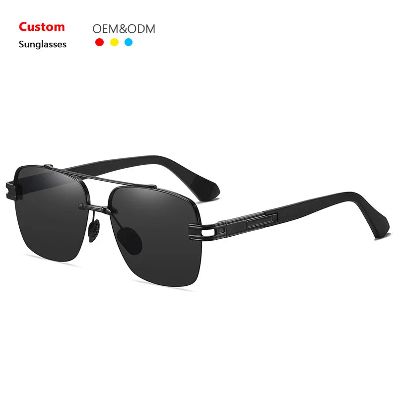 NEW Men's Retro Style Polarized Square Sunglasses New Fashionable Large-Framed Two-Tone Metal Borderless Design 2026