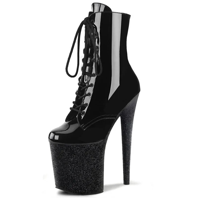 Nightclub 8 ihch glitter pink platform Exotic Dancer Boots thin heel 20cm lace up pole dance high heels banquet women's Boots