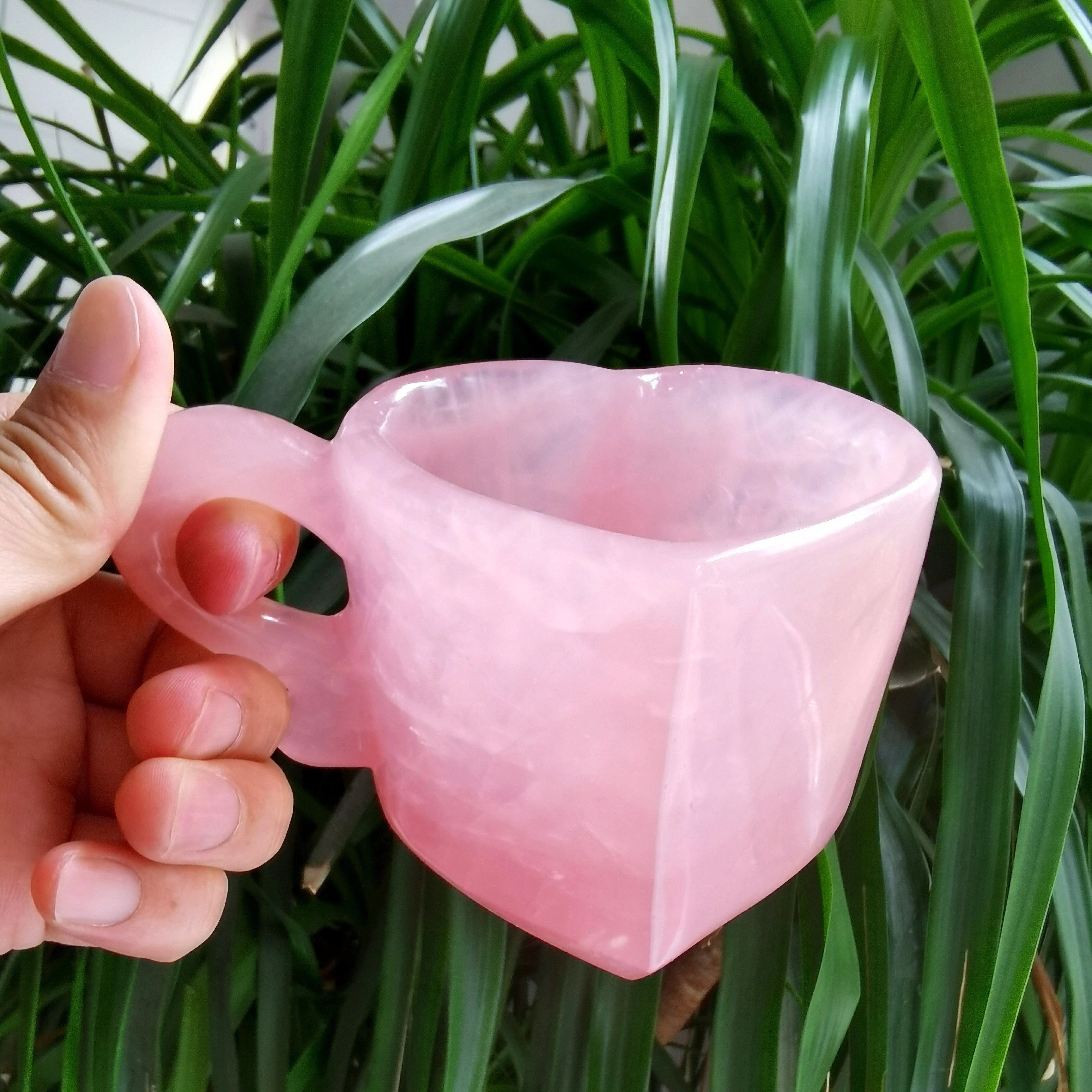 Crystal Tea Cup Wholesale Natural Crystals Healing Gemstones Rose Quartz Heart-Shape Crystal Cups for Gift