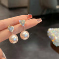 Needle Pearl Drop Dangle Earrings for Women Large Size Pearl  Cute Elegant French Heart-Shaped Shell Earrings for Girl