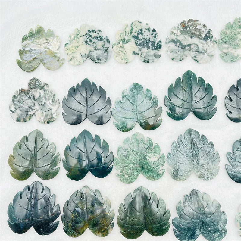 Wholesale Natural Leaf Shape Green Moss Agate Crystal Hand Carved Leaf Home Decoration