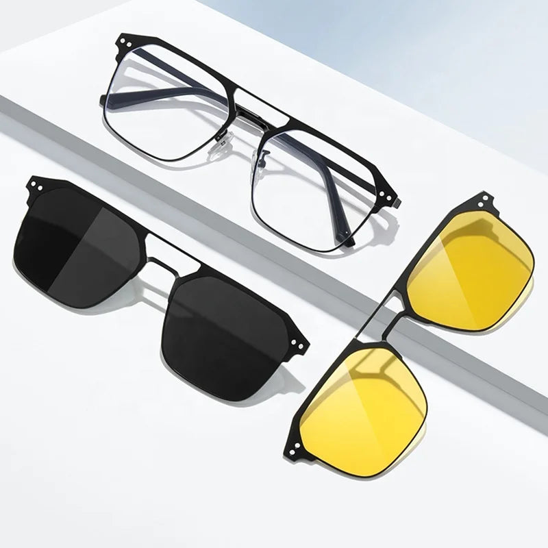 Hi Classic New Concept Men's Optical Sunglasses Black/Yellow 2 Lenses Magnetic Metal Clip-On Hi Classic New Black/Yellow Reading